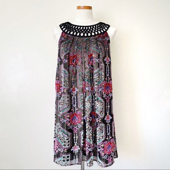 Anthropologie Moulinette Soeurs Linnea Burnout Paisley Velvet Mini Dress Small - Picture 1 of 8